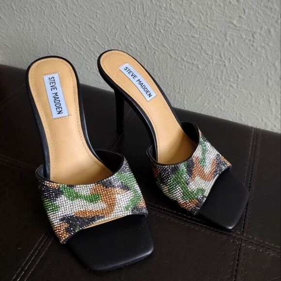 Steve Madden Signal-R Crystal Square Toe Sandal - Camouflage - Picture 1 of 12